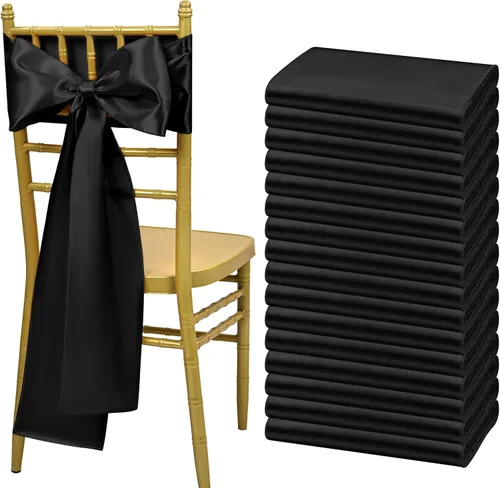 Showgeous 60 cintas decorativas de satén negro para silla, lazos para decoración de banquetes, fiestas, baby shower, eventos (7 x 108 pulgadas)