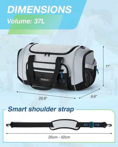 Miniatura 5 de BAGSMART Bolsa de gimnasio para hombres y mujeres, bolsa de viaje deportiva con compartimento para zapatos y bolsillo húmedo, bolsa de transporte