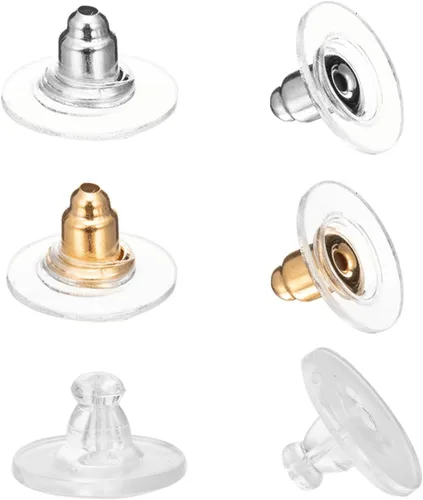Miniatura 5 de DSOMHZ Parte trasera de aretes para orejas caídas/tachuelas/aretes pesados, 100 piezas de levantadores de aretes de bala (plata y oro)