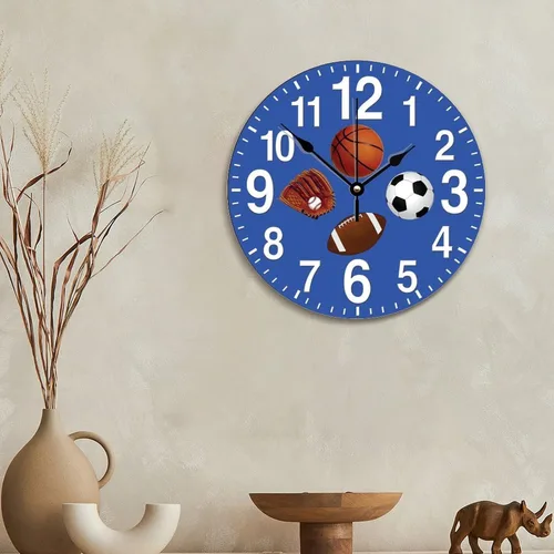 Miniatura 2 de ArogGeld Reloj de pared deportivo para niños, 10 pulgadas, redondo, de madera, vintage, funciona con pilas, grande, silencioso, personalizado