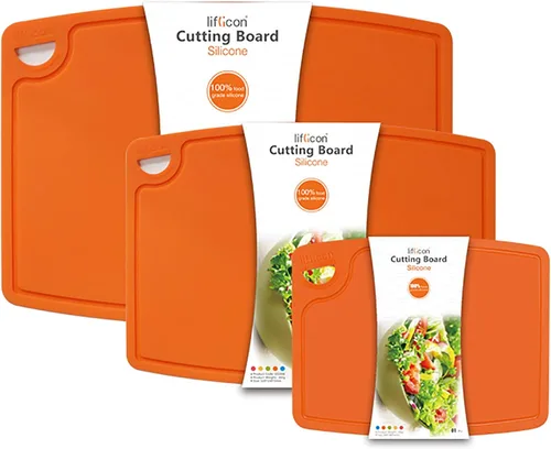 Miniatura 11 de Liflicon Tablas de corte de silicona gruesas para cocina, juego de tablas de cortar/esteras de silicona de 2 piezas extra grandes 37 cm x 26.5 cm