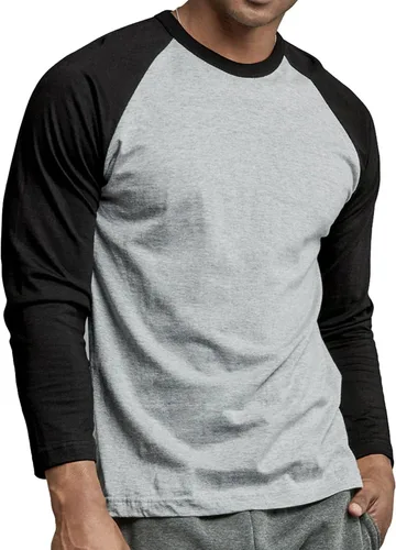 Miniatura 12 de Camiseta de béisbol raglán para hombre, de algodón, dos tonos, casual, atlética