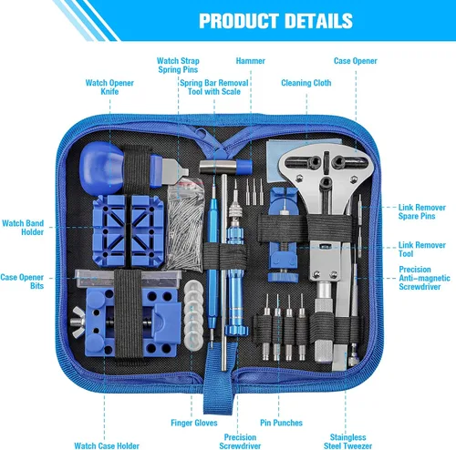 Miniatura 7 de BYNIIUR Watch Repair Kit, Watch Case Opener Spring Bar Tools, Watch Battery Replacement Tool Kit, Watch Band Link Pin Tool Set with Carrying Case