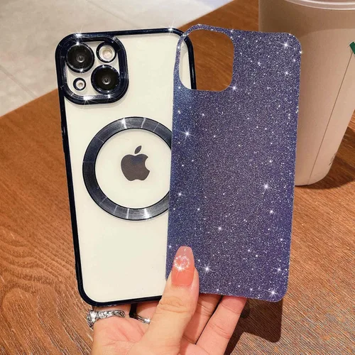 Miniatura 4 de Compatible con iPhone 13 Funda magnética con purpurina, bonita funda transparente chapada de lujo, compatible con MagSafe para mujeres y niñas