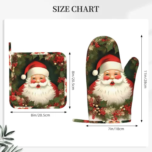 Miniatura 3 de Juego de manoplas de horno y soportes para ollas de Navidad con corona de Papá Noel, resistentes al calor, de silicona, para cocinar, guantes