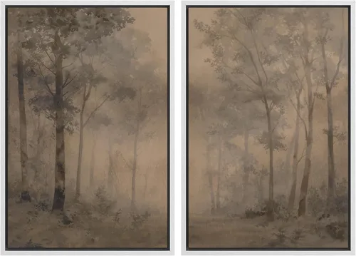 Miniatura 109 de SIGNWIN Lienzo enmarcado para pared, juego de arte con anillos de árbol de bosque grunge en blanco y negro, ilustraciones de naturaleza silvestre