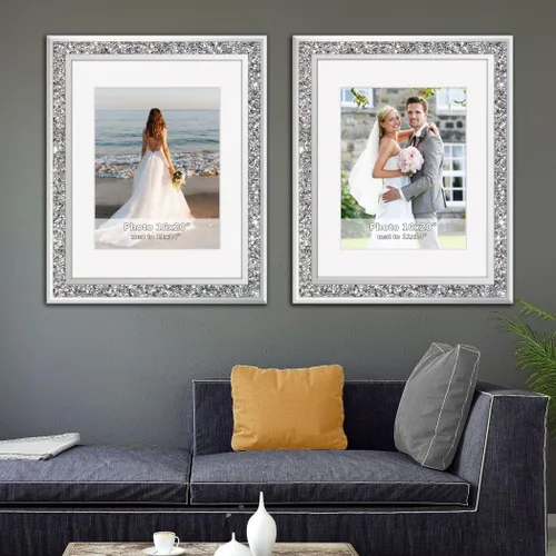 ALLARTONLY Gran Marco de Fotos con Espejo 16x20 Pulgadas con Mate a 11x14 Pulgadas, Diamante Triturado Bling Purpurina para Decoración del Hogar, 2