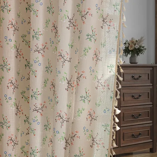 Miniatura 56 de Cortinas florales de granja semiopacas para sala de estar, de 63 pulgadas de largo, mezcla de lino y algodón, paneles de cortina de ventana cortos
