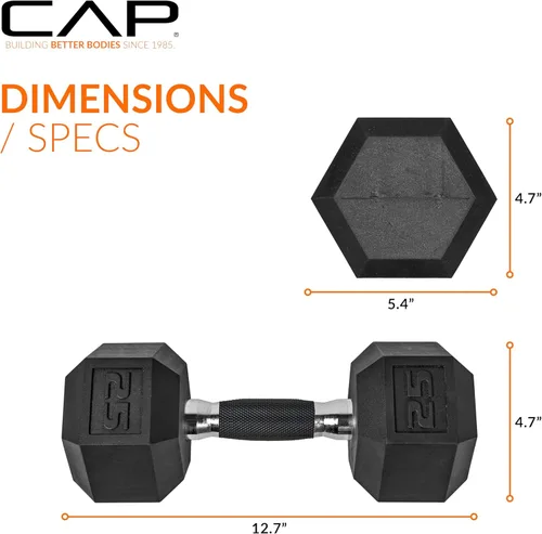 Miniatura 4 de CAP Barbell Peso de la mancuerna hexagonal recubierta, individual, 10-120 libras, múltiples opciones
