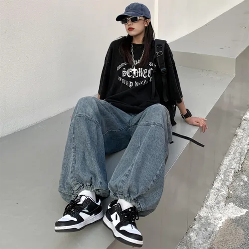 Miniatura 7 de Y2K - Pantalones de mezclilla holgados Emo Cyber Cargo Grunge Vintage Demin Ropa estética Hiphop Jogger Pantalones deportivos góticos Streetwear