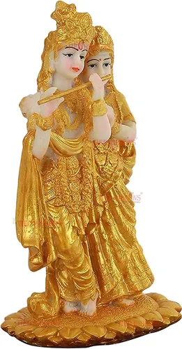 Miniatura 2 de Estatua de ídolo de Radha Krishna chapada en oro, artículos decorativos para decoración del hogar, 7 pulgadas
