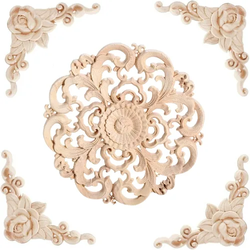 5 piezas de apliques de madera tallada en madera Onlays Onlays DIY tallados muebles apliques Onlays sin pintar centro tallado calcomanía para puerta