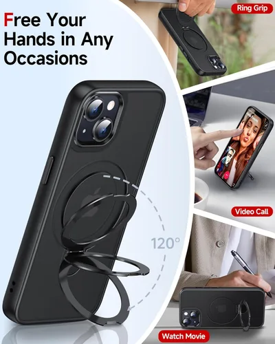 Miniatura 2 de LeYi para iPhone-13 Funda/iPhone-14 Fundas: con soporte para MagSafe i Phone 13Funda con anillo magnético iPhone14 iPhone13 Cubierta Funda para Negro