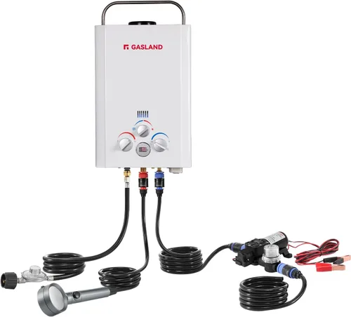 GASLAND Calentador de agua portátil sin tanque de propano de 6L 1.58GPM con bomba y colador de tubo giratorio de 1/2 pulgadas