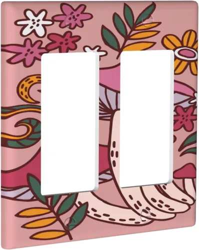 Miniatura 80 de Cubierta de interruptor de luz de palanca doble de 2 cuadras, color rosa, hongos, flores, placa de pared, placa frontal eléctrica, retro, años 70