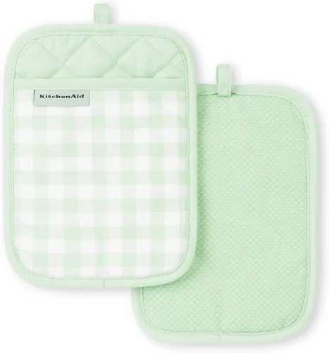 Miniatura 7 de KitchenAid Juego de 2 soportes para ollas a cuadros, cielo aguamarina, 7 x 10 pulgadas Aqua Sky