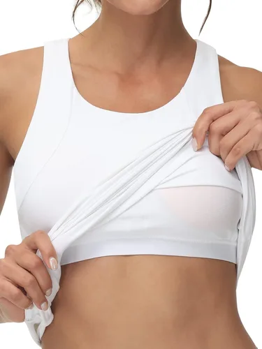 Miniatura 5 de Camiseta sin mangas de entrenamiento de cuello alto para mujer, brasier deportivo de cobertura completa con sujetadores de estante incorporado