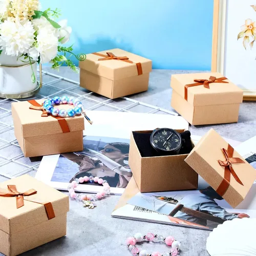 Miniatura 4 de Jexine 12 cajas de regalo para el día del padre para papá y hombres de 3.5 pulgadas, caja de anillo de collar, aretes, caja de lazo, cartón