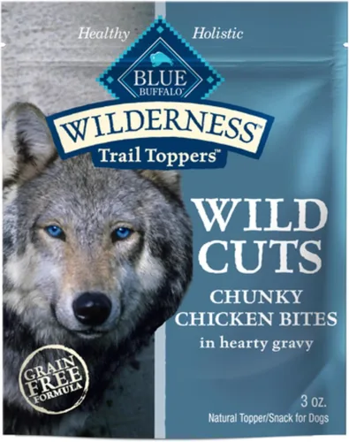 Blue Buffalo Wilderness Trail Toppers Wild Cuts - Alimento húmedo natural para perros con alto contenido de proteínas, bocados de pollo en salsa