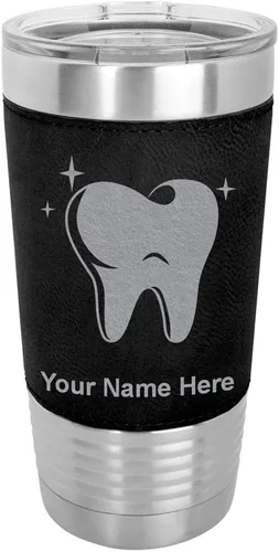 Miniatura 21 de LaserGram Vaso aislado al vacío de 20 onzas, con dientes, grabado personalizado incluido (piel sintética, estilo béisbol)