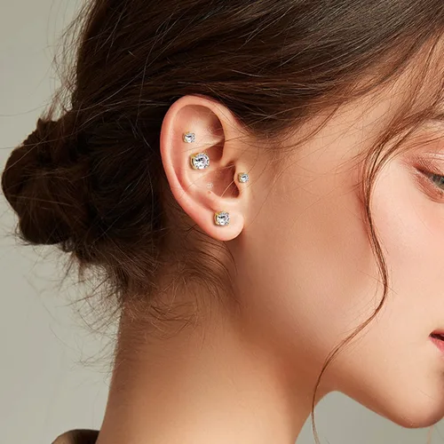 Miniatura 4 de Jstyle 4 pares de aretes magnéticos de acero inoxidable para hombre y mujer, circonita cúbica sin perforación, 0.157-0.276 in