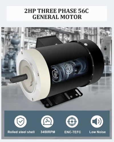 Miniatura 3 de Motor eléctrico, Motor compresor de aire 1HP, Motor de uso general de 1725 RPM, Motor trifásico 56C Marco 5/8 "Diámetro del eje de acero laminado