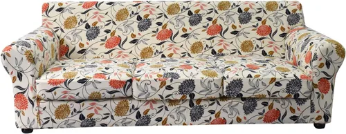 KRFOONN - Fundas elásticas de 4 piezas para sillón y sofá, funda con estampado y 3 fundas independientes para cojines de asiento, lavables, Color01