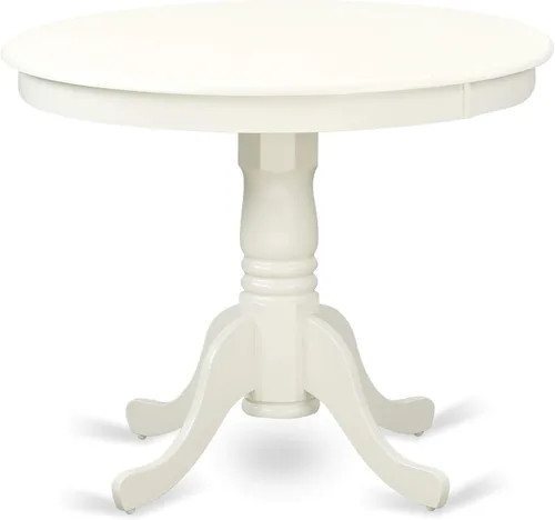 East West Furniture Juego de comedor - 4 sillas de madera fantásticas, un hermoso asiento de madera de cocina y mesa de comedor blanca de lino