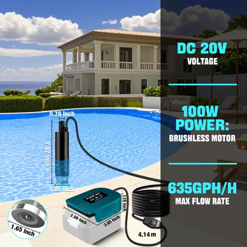 Miniatura 3 de Bomba de agua para Makita Battery 18V LXT, bomba sumergible portátil, pequeña bomba eléctrica inalámbrica de transferencia de agua de 500 GPH