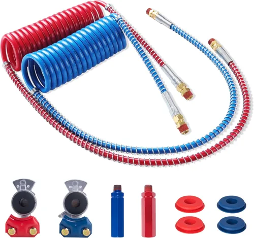Miniatura 9 de Conjunto de Ensamblaje de Bobina de Manguera de Línea de Freno de Aire en Espiral de 15 Pies, Líneas de Aire para Mangueras de Remolque de Camión