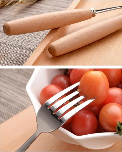 Miniatura 5 de Muka Juego de 3 cubiertos reutilizables con mango de madera con estuche y mango de madera