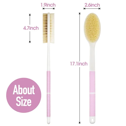 Miniatura 5 de Backski Exfoliador Corporal Antideslizante para Ducha, Cepillo de Ducha de Mango Largo con Cerdas Rígidas y Suaves, Exfoliador de Espalda para Rosa