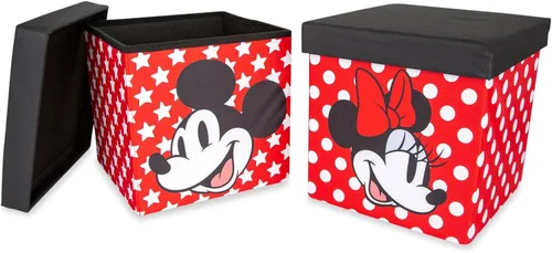 Disney Mickey & Minnie - Organizador de cubos de almacenamiento de 15 pulgadas con tapas, juego de 2 | Contenedor de cesta de tela, organizador de