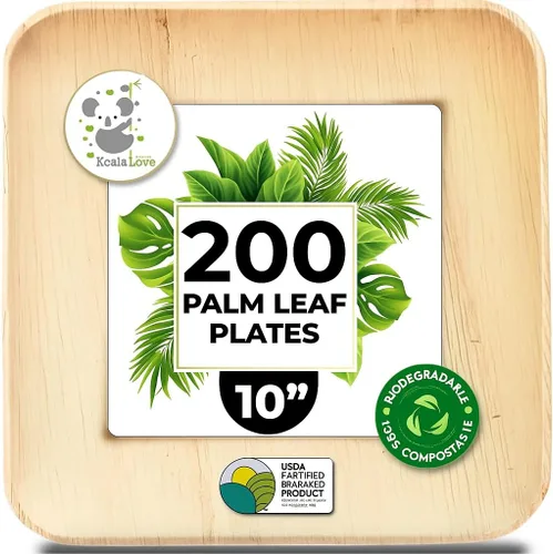 Miniatura 7 de Platos de Hoja de Palma de Bambú Desechables Cuadrados de 7 Pulgadas, Paquete a Granel de 100 para Fiestas, Diseño Elegante y Resistente, Mejores