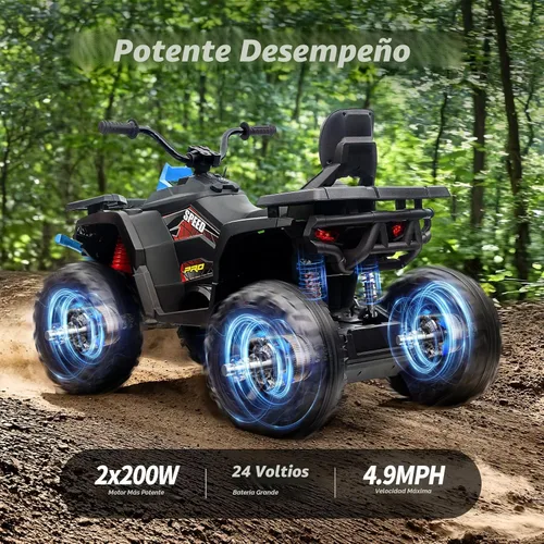 Miniatura 5 de Hikiddo ATV para niños de 4 ruedas, 24 V paseo en coche de juguetes para niños grandes con motor de 400 W, 2 plazas - azul