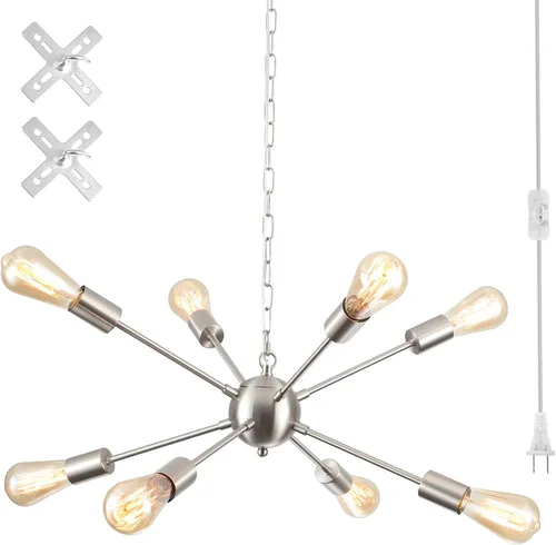 Miniatura 13 de Candelabros Sputnik - Moderna lámpara de techo Sputnik de 6 luces para sala de estar - Lámpara Sputnik industrial negra para comedor, dormitorio