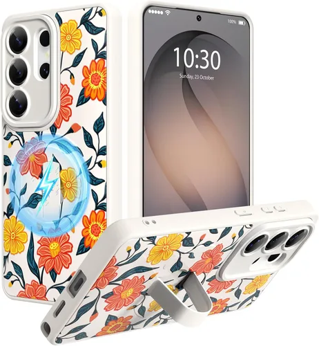 Miniatura 46 de Funda magnética compatible con Samsung Galaxy S25 Ultra para mujeres y hombres, estética flor de durazno, correa de muñeca ajustable incorporada
