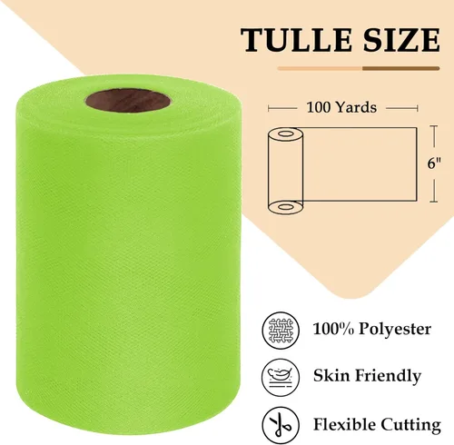 Miniatura 2 de Rollos de tela de tul verde ácido de 6 pulgadas por 100 yardas (300 pies) Cinta de tul para tutú, falda, envoltorio de regalo, decoración de boda