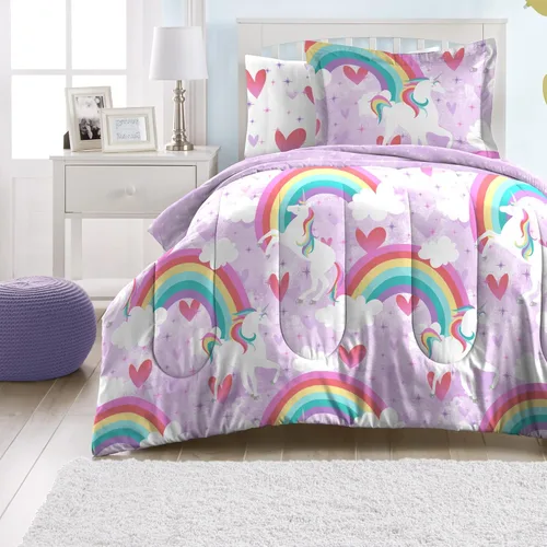 Miniatura 30 de dream FACTORY - Juego de edredón de microfibra ultrasuave para niñas, color rosa, tamaño individual, diseño de princesa mágica Princesa Mágica Rosa