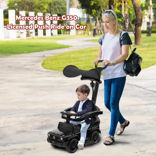 Miniatura 8 de Costzon Coche de empuje para niños pequeños, 3 en 1 Mercedes Benz Cochecito deslizante para caminar con toldo, asa, barandilla de apoyabrazos