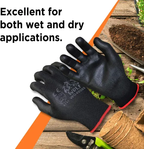 Miniatura 3 de WOLF Guantes de trabajo con palma recubierta de poliuretano y carcasa de nylon, para construcción, mecánica, almacén, trabajo de jardinería, trabajo