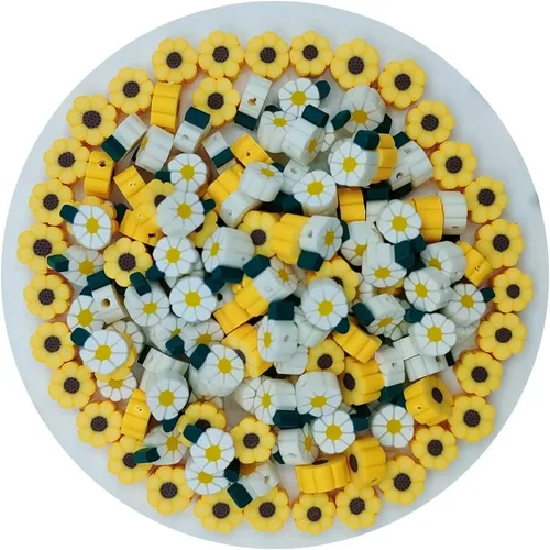 Miniatura 12 de 200 cuentas de arcilla polimérica de flores, cuentas espaciadoras de flores mixtas para hacer pulseras, collares, joyas