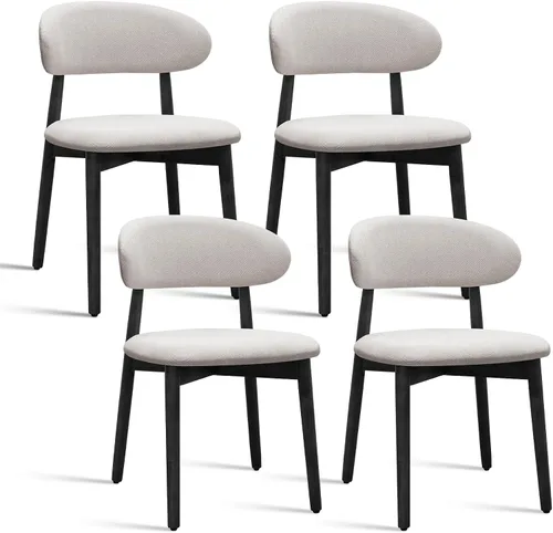 Miniatura 17 de Juego de 2 sillas de comedor de granja, modernas sillas de comedor de madera de mediados de siglo, sillas de comedor tapizadas de tela de granja