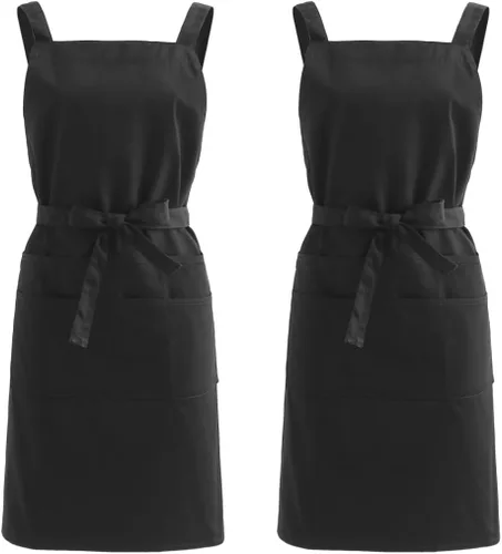 Miniatura 14 de Jeelow Delantal de cocina de algodón o sarga de algodón para hombres y mujeres, ajustable con bolsillos ajustables