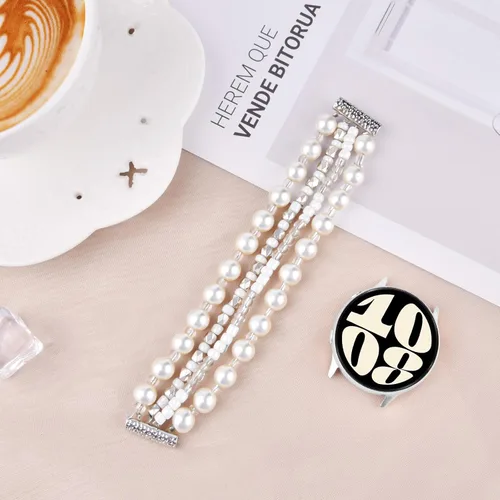 Miniatura 4 de VISOOM Pulsera boho de cuentas compatible con Samsung Galaxy Watch 8/7/6/5/4 de 40/44mm/Active 2 Watch 4 Classic de 42mm para mujer, pulsera Blanco