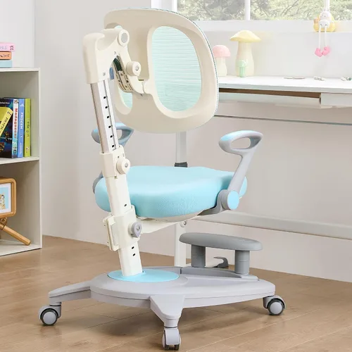 Miniatura 4 de Silla de escritorio ergonómica para niños con reposapiés y asiento ajustable en altura, multifuncional para estudio, trabajo y comedor, cojín cómodo