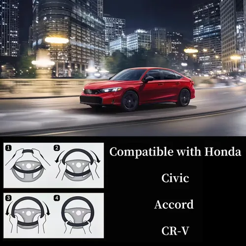 Miniatura 6 de Yangday Funda de cuero para volante de automóvil Honda Civic Accord CR-V, 14.5-15 pulgadas con partículas de masaje antideslizantes (negro)