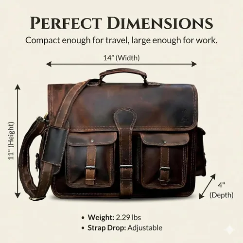 Miniatura 2 de cuero Bolso mensajero de cuero para hombre, bolsa para laptop de 14 pulgadas, bolsa cruzada para hombre, bolso cartera de cuero vintage hecho a mano