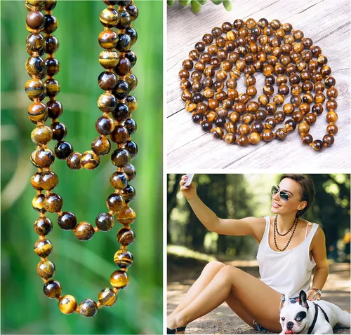 Miniatura 6 de PEARLADA Collar Largo de Cuentas de Ojo de Tigre Turquesa Interminable Hecho a Mano para Joyería de Mujeres 47.5