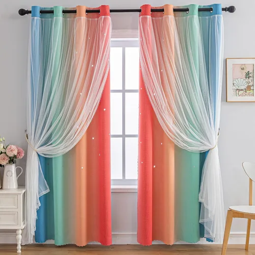 Miniatura 12 de Cortinas opacas con estrellas de Anytime para habitaciones de niñas, cortina de princesa para habitación de hija, ventana de dormitorio
